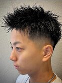 ba631アッシュブラック刈り上げツーブロック束感ボブウルフ