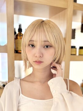 オーガニックマインド 坂戸 鶴ヶ島(organic+mind) 冬金髪ボブ◎20代の透明感くびれボブ×パールミルクティー