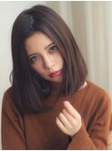 小顔カット黒髪ココアブラウンネビージュワンレンひし形ボブルフ