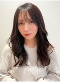暗髪黒髪ウェーブ艶髪アプリコットオレンジハイライト韓国巻き