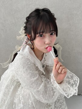 カシュカシュ 表参道(cache cache) ヘアアレンジリボンアレンジガーリーヘアぱっつん前髪