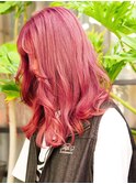 hightone color/ハイトーン　ピンクレッド　外巻きカール