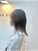 黒髪/グレーベージュ/レイヤーロング/前髪パーマ