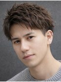 ブラウン スパイキーショート 刈り上げ ツーブロック 30代