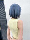 ミルクティーブロンド/ダークブルー/デジタルパーマ/横浜