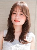くびれミディアム/レイヤー/顔周り/小顔/ベージュ/20代30代