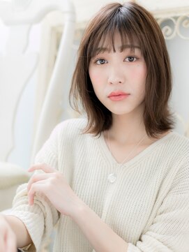 大波純一美容室パーティハン モカブラウンミストバング髪質改善外ハネロブa小山20代30代40代