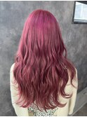 髪質改善ケアブリーチ×ピンク波巻き