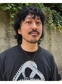 メンズウルフ無造作ウェーブ海外風マレットヘア
