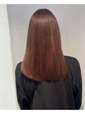 ブリーチなしでレッドブラウンに♪顔まわりカット　暖色カラー