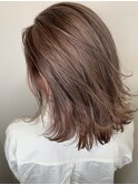ピンクベージュ×切りっぱなし×ぱっつんボブ×髪質改善