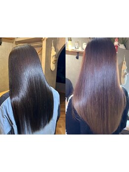 髪質改善Trや完全オートクチュールTrで補修成分を浸透！気になるパサつきを改善し、潤いのある美しい髪へ＊