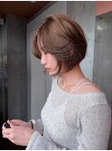 レイヤーボブ　透明感ベージュ　ミニボブ　表参道