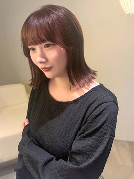 ユニバイリサ 天神大名店(uni by risa) 艶髪 外ハネ くびれボブ ミディアム ラベンダー ピンクブラウン