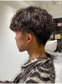 MEN’S HAREダークアッシュハイライトマッシュパーマ