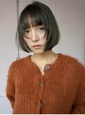 オリーブカラー 顔周りレイヤー ブリーチなしカラー ボブ