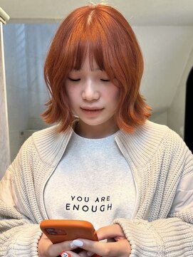 サイン 渋谷(SIGN) 10代/ボブ/ブリーチ/ピンク/オレンジ