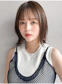 ワンカールレイヤーカット斜めバングアプリコットオレンジ