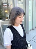 ゾーンカラー/レイヤーボブ/白髪活かし/グレージュ