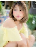 前下がりミディアムボブ外国人風暖色系カラーa志木20代30代40代