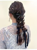 編みおろしツイン/ヘアセット/リボン/結婚式