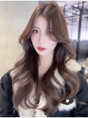 韓国ヘア顔周りレイヤーロング暗めカラー_F30693