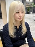 花田/レイヤーカットロングハッシュカットブロンド下北沢韓国