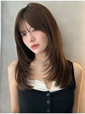 ミディアムレイヤーカット小顔顔まわりレイヤー韓国ヘア髪質改善