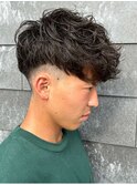 メンズマッシュセンターパートスパイラルパーマニュアンスパーマ