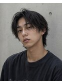 メンズミディアムウルフ×無造作ニュアンスパーマ