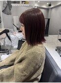 チェリーレッド ワインレッド×切りっぱなしボブby沼尾