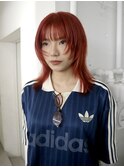 ハイトーンケアブリーチブラッドオレンジカラーウルフカット