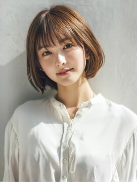 アッシュブラウン 丸みボブ 髪質改善 艶髪 20代 透明感カラー