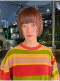 ミニボブ オレンジカラー ボブウルフ ワイドバング ボブ【Riku】