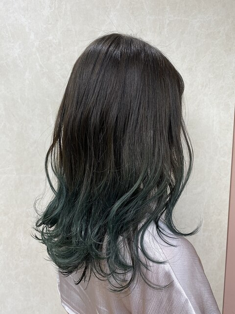 Greenグラデーション/緑/グリーンカラー/派手髪