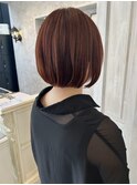 福山美容室carry ブリーチなしオレンジカラー切りっぱなしボブ