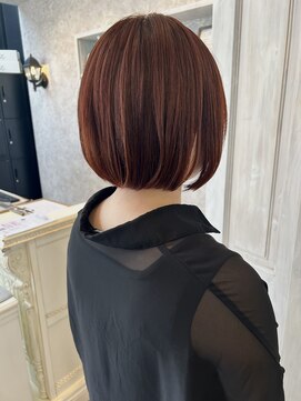 キャアリー(Caary) 福山美容室carry ブリーチなしオレンジカラー切りっぱなしボブ