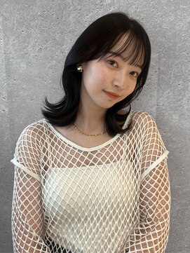 アース 三軒茶屋店(HAIR&MAKE EARTH) 三軒茶屋_レディース_セミロング_コテまき_くびれ巻き_黒髪_小顔