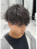 波巻きスパイラルパーマメンズマッシュツイストブルーブラック