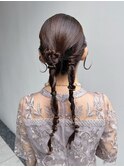 ツインタイト編み下ろしヘアセット結婚式参列お呼ばれヘアメイク