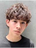 心斎橋シャドウパーマメンズマッシュウルフカット波巻きパーマ
