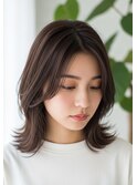 ミディアムハッシュカット/ローライトカラー/大人外はね可愛い