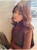 オレンジベージュセミロング