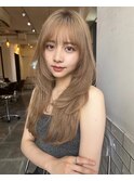 ハイライトミルクティーベージュロングレイヤーカット/原宿