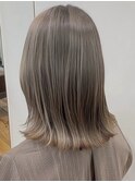 デザインカラーレイヤーカットウェットヘアオリーブベージュ白髪
