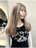 ハイトーンカラー顔周りレイヤーカットブロンドデザインカラー