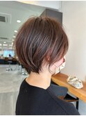 小顔カットショートボブ大人可愛いアッシュオリーブ20代30代40代