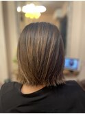 40代50代×ショートボブ×ナチュラルブラウン白髪ぼかし