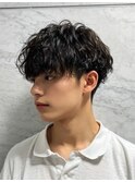 【夏メンズ】ツイストパーマ*ツーブロックショート黒髪マッシュ