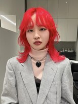 ソル 栄矢場町(SOL) レッドカラーウルフカットシャギーウルフクラゲヘアー